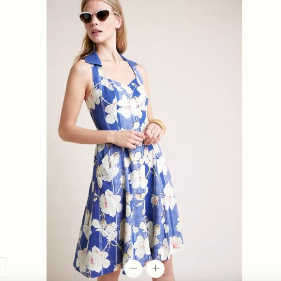 Like New Anthropologie Camellia Collared Floral Dress With Pockets Size 0 Petite - Picture 1 of 14